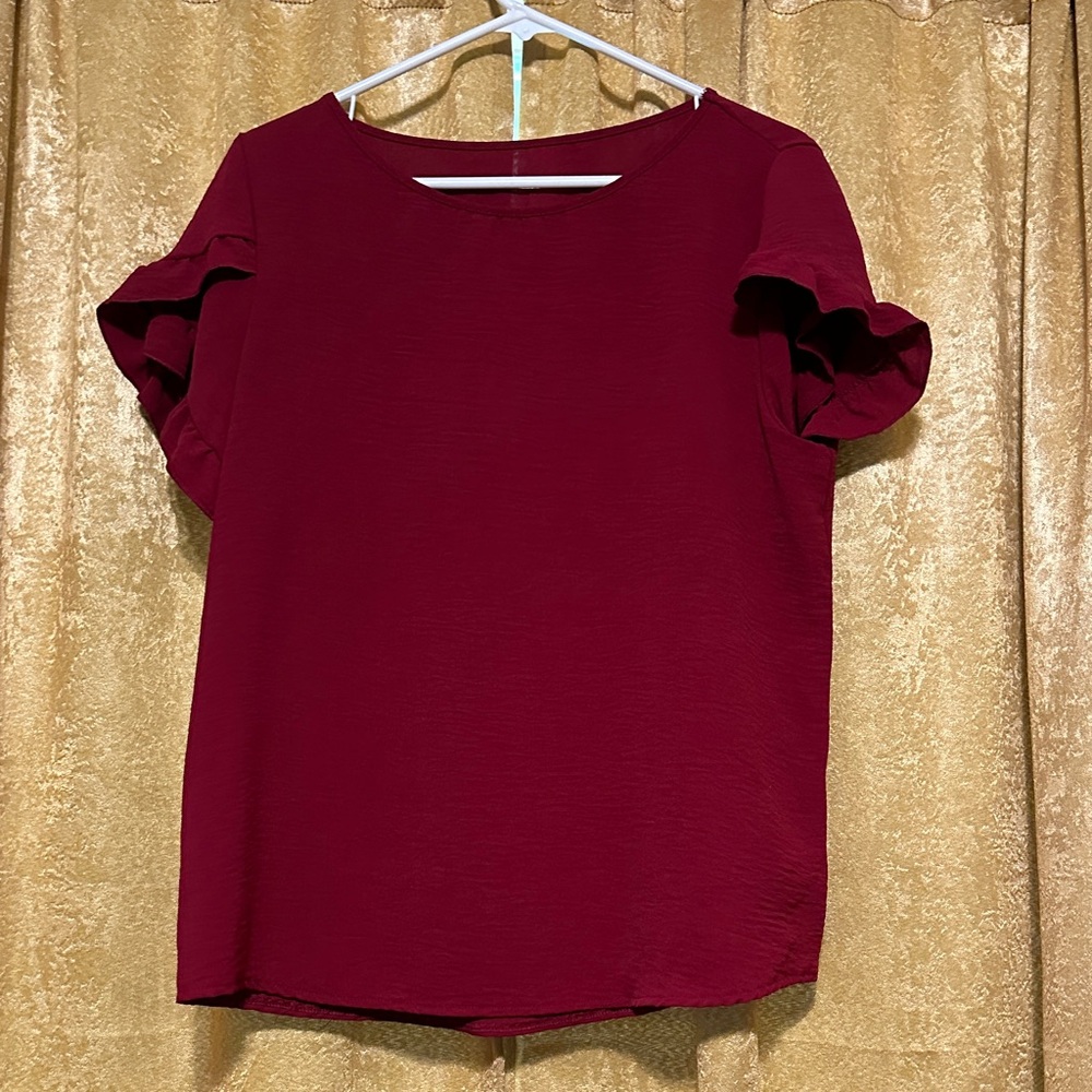 Elegant Burgundy Ruffle Sleeve Top